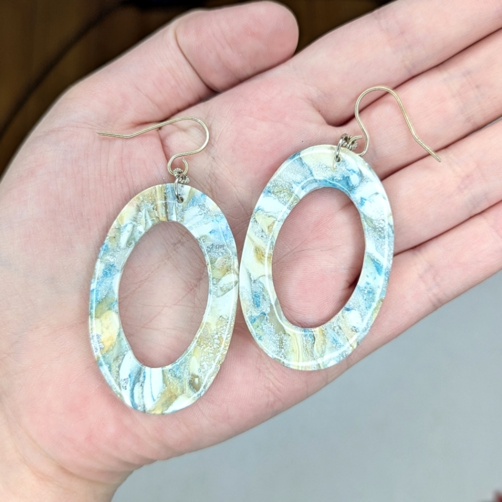 Glitter Blue Oval Earrings